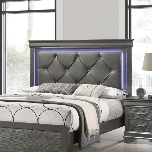 Queen Bed with Tufted LED Headboard