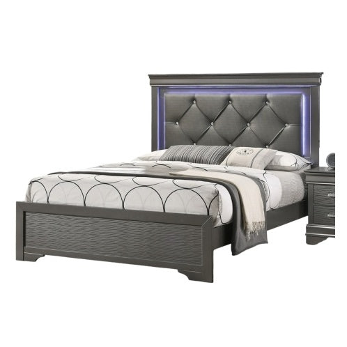 Queen Bed with Tufted LED Headboard