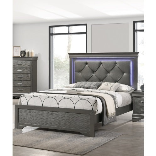 Queen Bed with Tufted LED Headboard