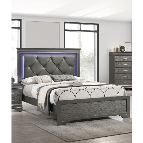 Queen Bed with Tufted LED Headboard