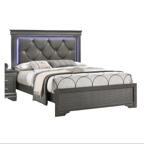 Queen Bed with Tufted LED Headboard