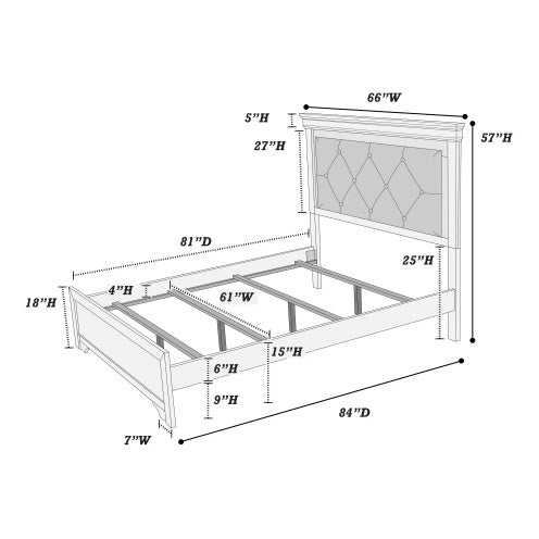 Queen Bed with Tufted LED Headboard
