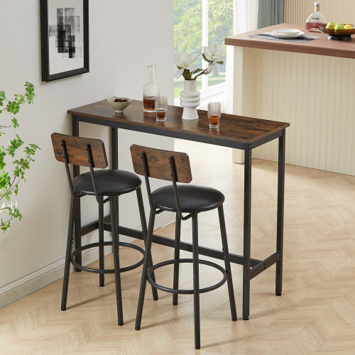 Rustic Bar Table Set with 2 Stools