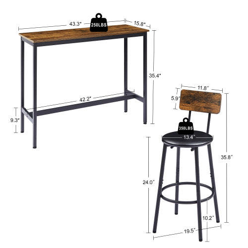 Rustic Bar Table Set with 2 Stools